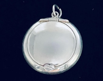 Antique Art Deco Signed C&N Sterling Silver Hallmarked Birmingham 1923 Small Compact Mirror Powder Puff Locket Pendant