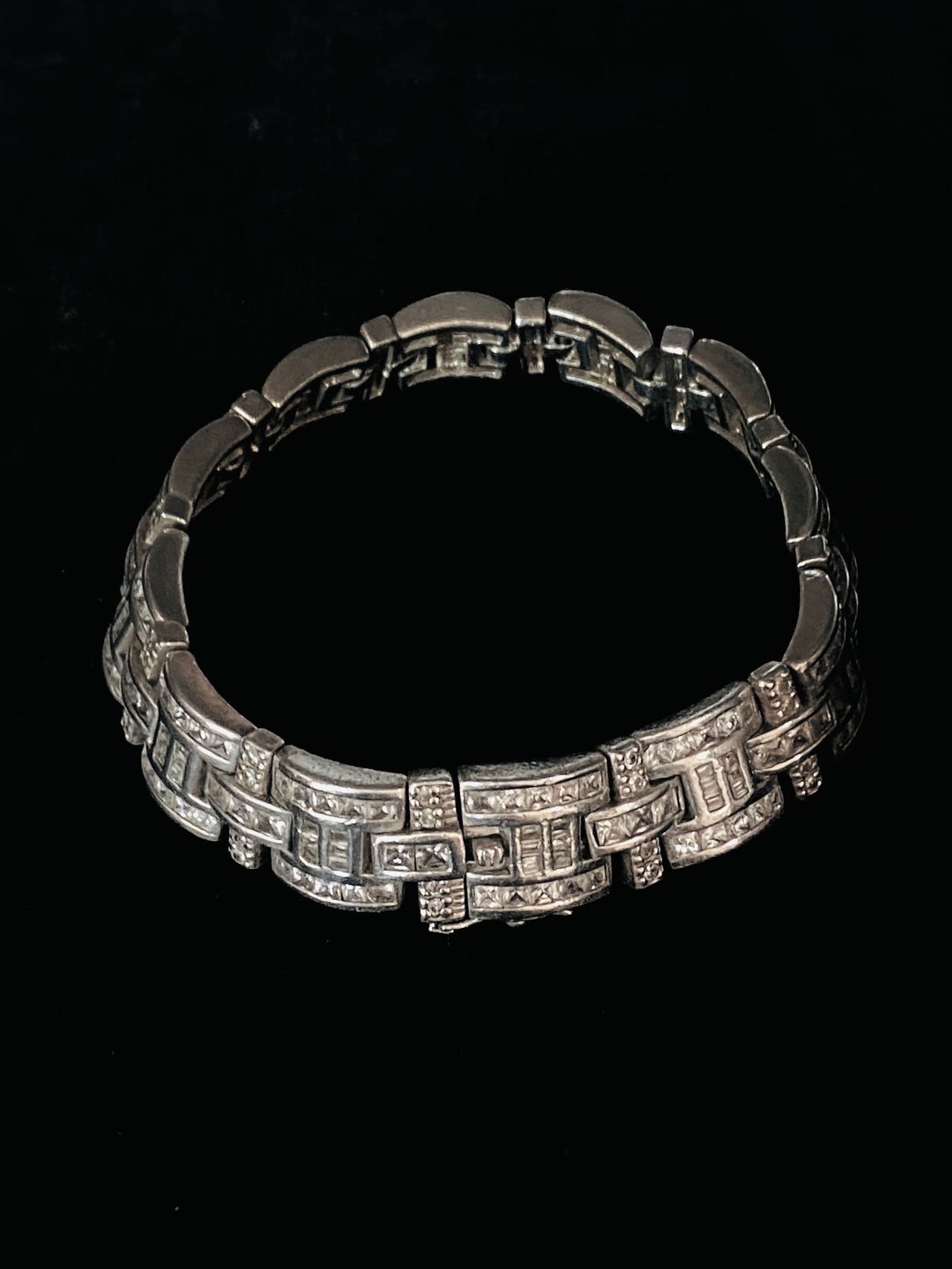 Sterling Silver Men Blue/Pink Baguette Cubic-Zirconia Barbara