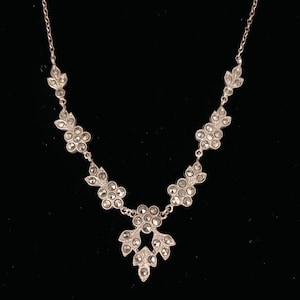 Art Deco Sterling Silber Markasit Blatt Tropfen Halskette