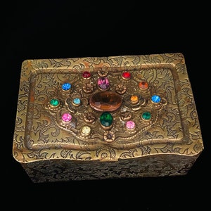 Antike Austro-ungarische Messing mehrfarbige Paste Glas Blumen Trinket Box