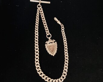 Antike Edwardian H.P. Punziert Sterling Silber Birmingham 1901 Graduated Albert Uhrenkette mit Sterling Silber und Gold Shield Fob