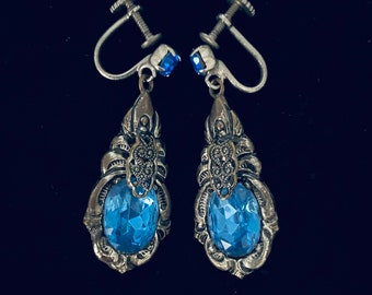 Boucles D'oreilles Pendantes Vintage Art Déco - Doré, Verre, Dormeuses Inox