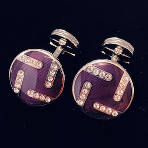 Vintage Lbb Purple Enamel and Swarovski Crystal Cufflinks