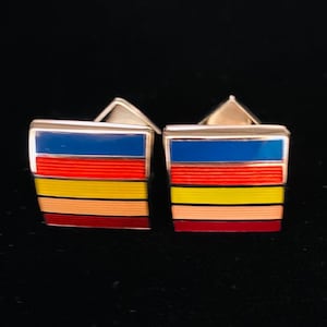 Vintage Designer T Band Multi Coloured Striped Enamel Cuff Links