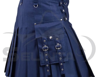 Scottish Blue Fashion Handmade Deluxe Utility Kilt per gli uomini