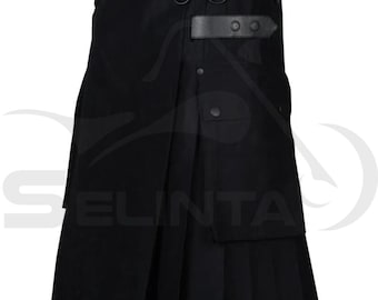 Cinturino da uomo in pelle nera scozzese fatto a mano Deluxe Utility Fashion Kilt 100% cotone