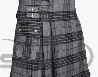 Mens Scottish Utility Tartan Kilt For Men Custom Made Highland Cargo Pocket Kilts 40+ Clan Tartans
