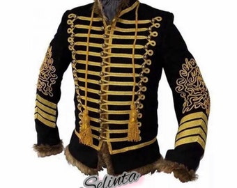 Fatto a mano uniforme militare Napoleonic Hussar Giacca Piping Tunica Pelisse Jimi Hendrix Giacca Uomo