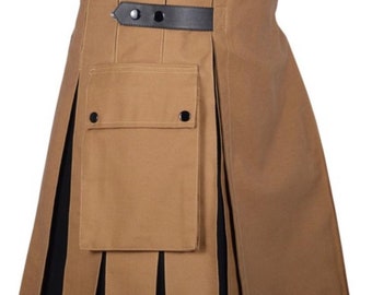 Uomo Brown Cotton Hybrid Kilt Utility Fashion Kilt Style per gli uomini