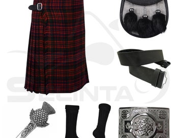 Vestito kilt vintage scozzese fatto a mano da uomo (Kilt + Sporran + cintura + fibbia + spilla + calzini)