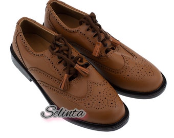 Highland Ghillie Brogue Scottish Kilt Shoes New Brown Leather Boot Size 6 to 13