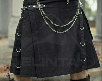 Uomo fatto a mano Scottish Tactical Kilt Black Utility Fashion Gothic Kilt per gli uomini