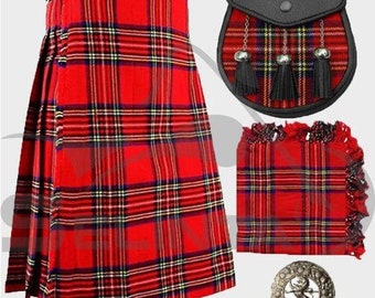 Set Kilt fatto a mano da uomo Vestito Kilt tradizionale per gli uomini 38 Tartans Kilt Deal (Kilt + Sporran + Fly Plaid + Spilla)