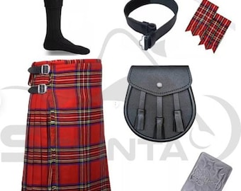 Pacchetto di abiti da kilt da uomo fatto a mano scozzese 6 pezzi, set kilt tartan