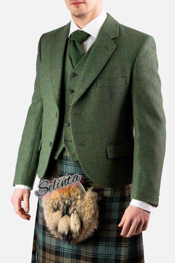 Giacca Uomo Verde In Lana 100% Stile Argyle Con Girovita - Nuova Con Etichette, Elegante E Classica