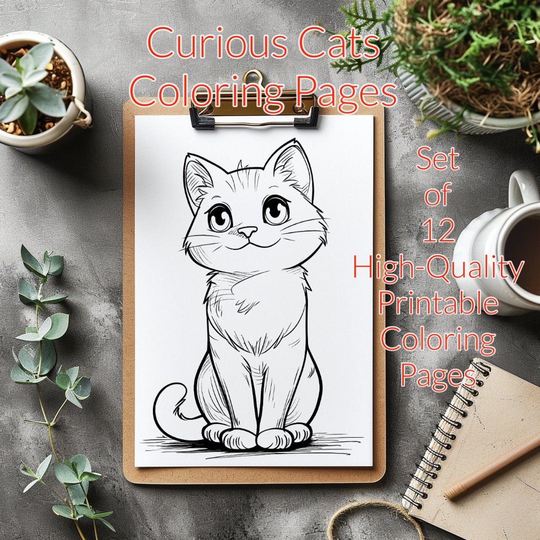 Cat Coloring Pages - Set of 12 High-quality Printable Coloring Pages - Etsy
