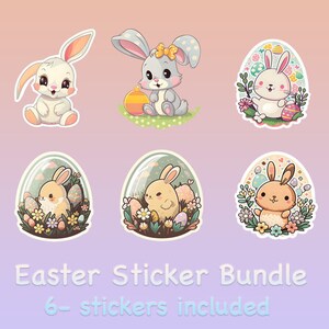 Easter Sticker Pack Digital Download, 6 Easter Bunny Printable stickers, Circut cut file, bundle, PNG files, SVG Files - ai generated