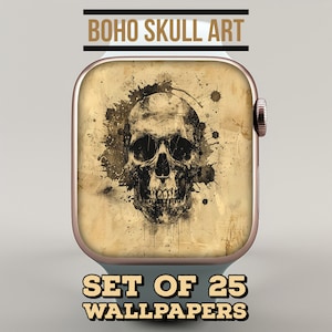 Pacchetto di sfondi per Apple Watch con motivo Boho Skull Art - quadrante Apple Watch - sfondi per smartwatch