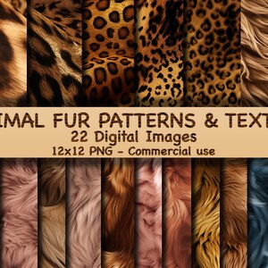 Op de afbeelding: Een digitale download van 22 dierlijke vachtpatronen en -texturen. De afbeeldingen zijn 30,5 x 30,5 cm en zijn in PNG-formaat. Ze zijn voor commercieel gebruik.