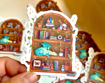 Fantasy Book Sticker, Dragon Bookshelf Vinyl Sticker, Bookish Merch