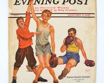 1937 The Saturday Evening Post Magazine – January 9, 1937 – Boxing Boys Cover by Montgomery Flagg