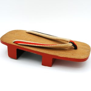 Antique Japanese Geta Sandal – Red Lacquer, Woven Fabric Strap