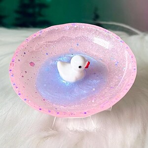 Duck Pond Mini Ring Dish / Rubber Duckie Ring Dish / Ring Bowl / Handmade Home Decor / Jewelry Display / Trinket Dish / Cottage Core Pink/White Duck
