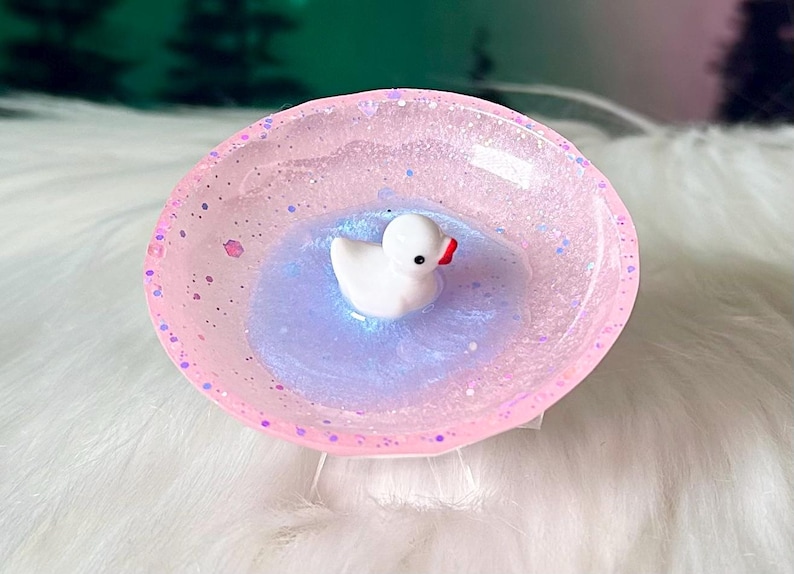 Duck Pond Mini Ring Dish / Rubber Duckie Ring Dish / Ring Bowl / Handmade Home Decor / Jewelry Display / Trinket Dish / Cottage Core Pink/White Duck