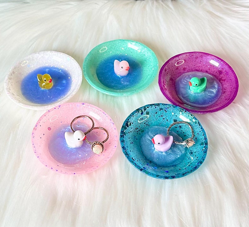 Duck Pond Mini Ring Dish / Rubber Duckie Ring Dish / Ring Bowl / Handmade Home Decor / Jewelry Display / Trinket Dish / Cottage Core image 1