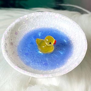 Duck Pond Mini Ring Dish / Rubber Duckie Ring Dish / Ring Bowl / Handmade Home Decor / Jewelry Display / Trinket Dish / Cottage Core White/Yellow Duck