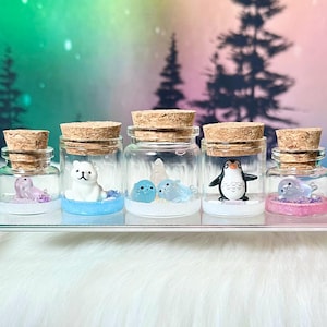 Polar Pets in a Jar / The Original Tiny Terrariums / Miniature Desk Pet / Fairy Garden Mini Figurine / Penguin - Polar Bear - Seal - Wolf