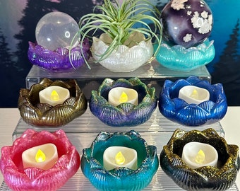 Lotus Sphere Holder / Lotus Candle Holder / Sphere Stand / Crystal Egg Stand / Resin / Handmade Home Decor / Air Plant Holder / Lotus Bowl