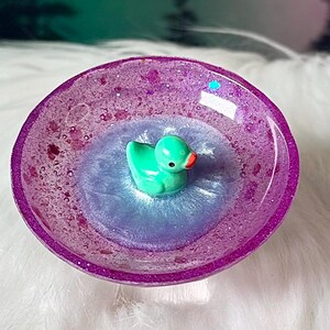 Duck Pond Mini Ring Dish / Rubber Duckie Ring Dish / Ring Bowl / Handmade Home Decor / Jewelry Display / Trinket Dish / Cottage Core Purple/Teal Duck