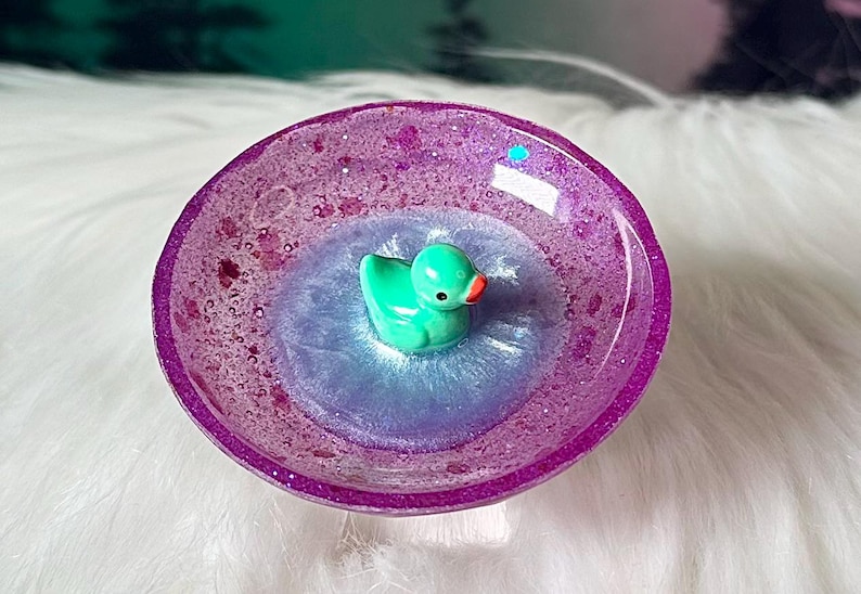 Duck Pond Mini Ring Dish / Rubber Duckie Ring Dish / Ring Bowl / Handmade Home Decor / Jewelry Display / Trinket Dish / Cottage Core Purple/Teal Duck