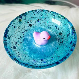 Duck Pond Mini Ring Dish / Rubber Duckie Ring Dish / Ring Bowl / Handmade Home Decor / Jewelry Display / Trinket Dish / Cottage Core Teal/Purple Duck