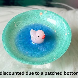 Duck Pond Mini Ring Dish / Rubber Duckie Ring Dish / Ring Bowl / Handmade Home Decor / Jewelry Display / Trinket Dish / Cottage Core Mint/Pink Duck