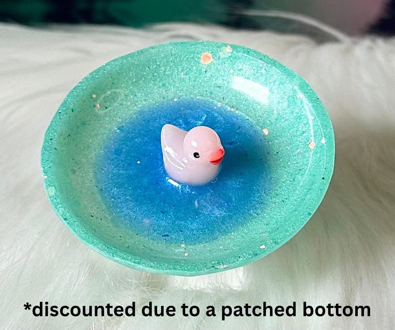Duck Pond Mini Ring Dish / Rubber Duckie Ring Dish / Ring Bowl / Handmade Home Decor / Jewelry Display / Trinket Dish / Cottage Core Mint/Pink Duck
