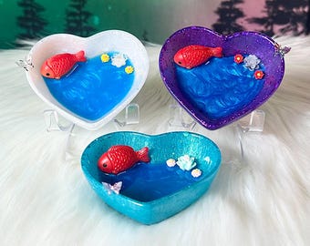 Plato de anillo para estanque de peces de colores / Bandeja para peces koi / Cuenco de anillo / Decoración del hogar hecha a mano / Cuenco pequeño / Exhibición de joyas / Plato de baratijas / Plato de anillo de loto