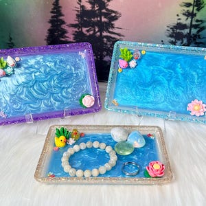 Bandeja para baratijas con diseño de estanque de patos / Bandeja de resina para joyas / Cuenco para anillos / Decoración del hogar hecha a mano / Cuenco pequeño / Exhibidor de joyas / Plato para baratijas novedoso