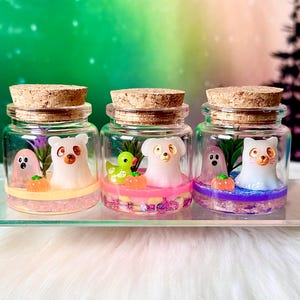 Gloeiend spookhuisdier klein terrarium / spookpuppy / spookkat / bureau huisdier / griezelig / adopteer een huisdier / Glow in the Dark / Halloween