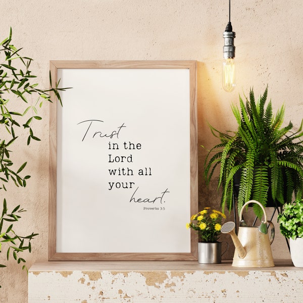 Bible Verse Wall Art | Bible Verse Printable | Printable Wall Art | Proverbs 3:5 Printable | Scripture Wall Art | Simple Bible Verse Art