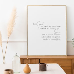 Bible Verse Wall Art | Bible Verse Printable | Printable Wall Art | John 3:16 Print | Scripture Wall Art | Simple Bible Verse Art