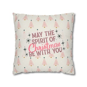 Spirit of Christmas Pillow Case | Festive Pillowcase | Christmas Tree Pillow Case | Teacher Gift | Pink Christmas Square Pillow Case