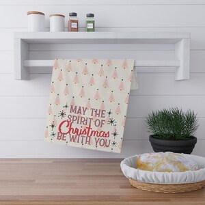 Spirit of Christmas Kitchen Towel | Festive Kitchen Towel | Gift Towel | Holiday Decor | Decorative Towel | Pink Christmas Tree Towel