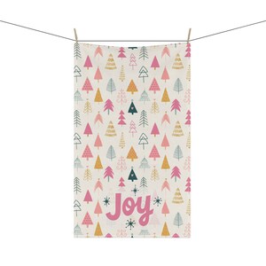 Christmas Joy Kitchen Towel | Festive Kitchen Towel | Gift Towel | Holiday Decor | Decorative Towel | Pink Christmas Tree Towel