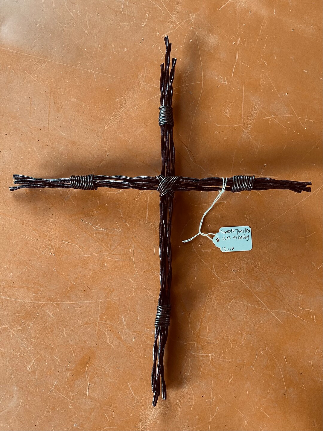 Smooth Twisted Wire Cross With Baling Wire Accents Approximately 16