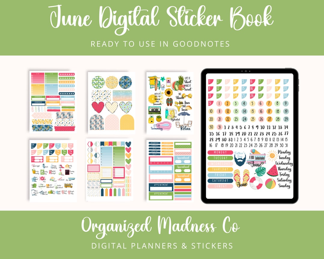 June Sticker Design June Digital Planner Stickers | Sticker Book Goodnotes File | Pre ...