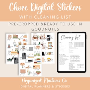 Chore Digital Stickers | Pre-Cropped GoodNotes Stickers | Cleaning List | Digital Cleaning Stickers | Boho PNGs | Digital Planner Stickers