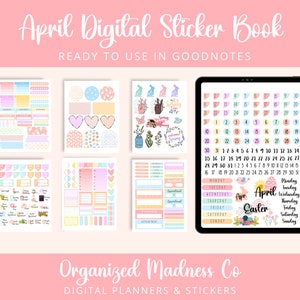 April Digital Planner Stickers | Easter Planner Sticker Book | GoodNotes Pre-Cropped Sticker Sheets | Spring Digital Stickers and PNGs