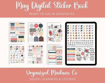 May Digital Planner Stickers | Sticker Book GoodNotes File | Pre-Cropped Stickers | Floral Planner Stickers | Transparent PNGs | Spring